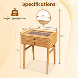 Bamboo Makeup Vanity Table with Mirror with 2 Storage Drawers-Natural