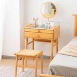 Bamboo Makeup Vanity Table with Stool and Rotating Mirror