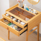 Bamboo Makeup Vanity Table with Stool and Rotating Mirror