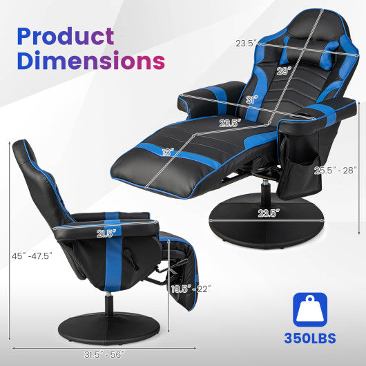 Massage Video Gaming Recliner Chair with Adjustable Height-Blue