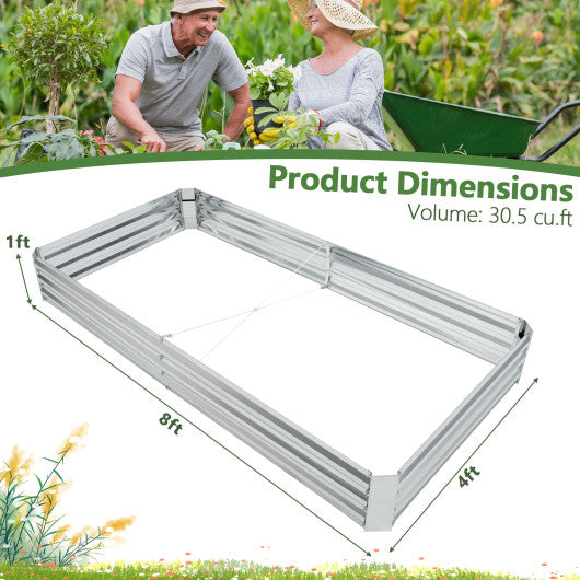 Metal Galvanized Raised Garden Bed with Open-Ended Base-8 x 4 ft