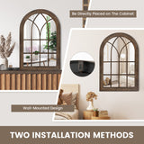 3-Layered Arched Mounted Mirror for Vanity Bedroom Entryway-Rustic Brown