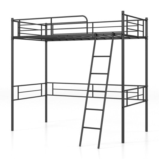 Metal Loft Twin Bed Frame Single High Loft Bed-Black