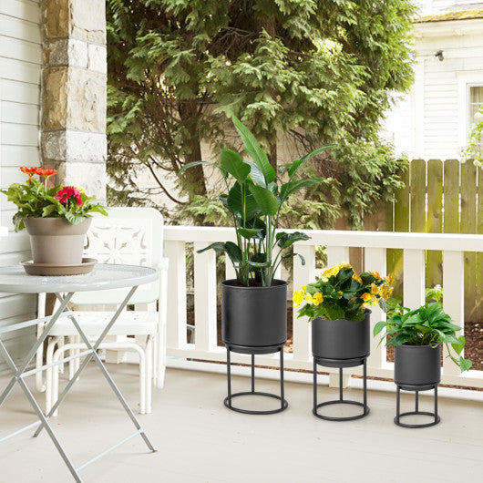 Metal Planter Pot Stand Set of 3 with Pots for Home Balcony Garden