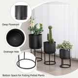 Metal Planter Pot Stand Set of 3 with Pots for Home Balcony Garden