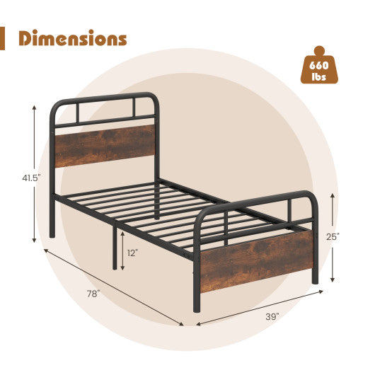 Twin/Full/Queen Size Bed Frame with Industrial Headboard-Twin Size