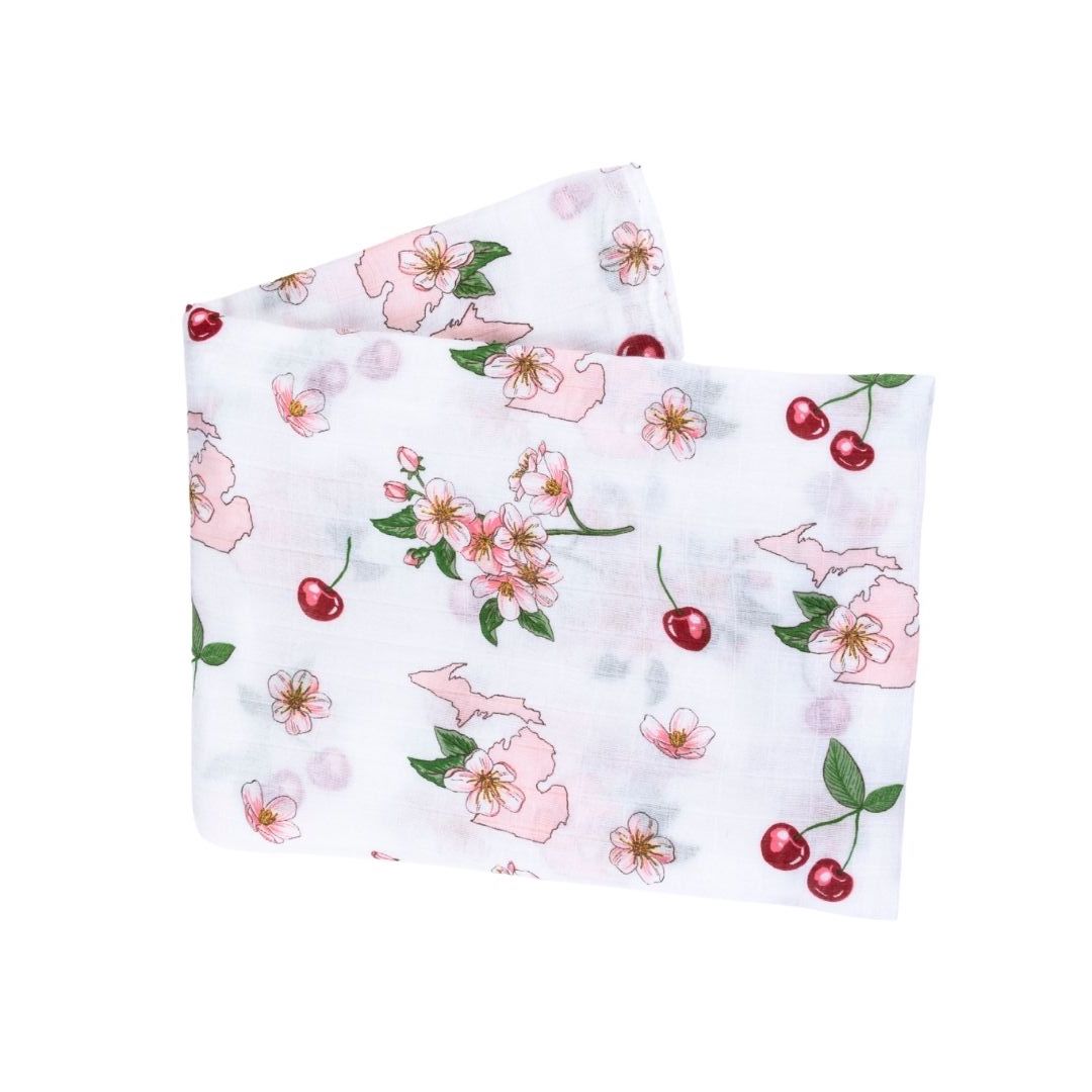 Michigan Baby Muslin Swaddle Receiving Blanket (Floral) by Little Hometown