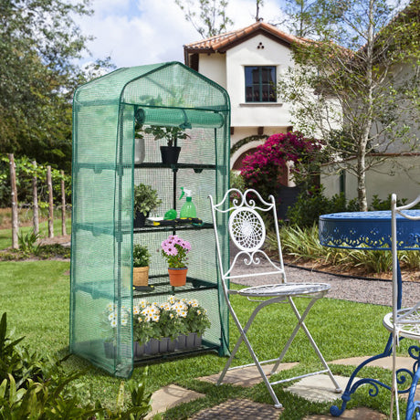 Mini Greenhouse with 4-Tier Rack and Weatherproof PE Cover