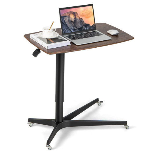 Height Adjustable Mobile Standing Desk with Lockable Wheels-Brown