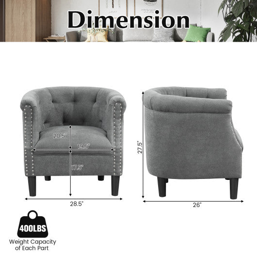Modern Accent Chair with Ottoman Armchair Barrel Sofa Chair and Footrest-Grey
