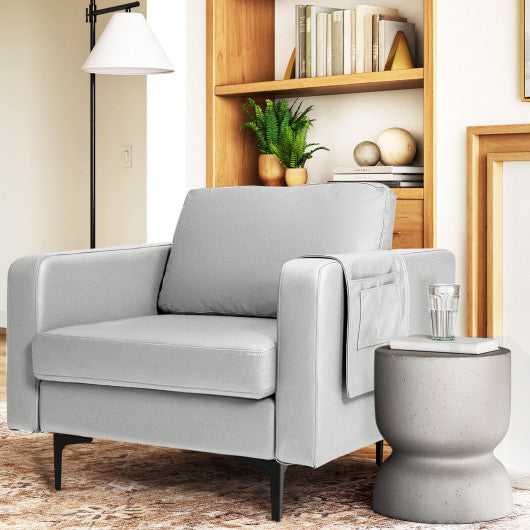 Modern Accent Armchair with Side Storage Pocket-Light Gray