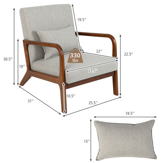 Modern Accent Chair with Rubber Wood Frame and Lumbar Pillow-Gray