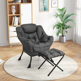 Modern Accent Sofa Chair with Folding Footrest and Side Pocket-Gray