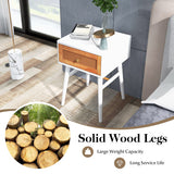 1-Drawer Modern Bedside Table with Solid Wood Legs-White
