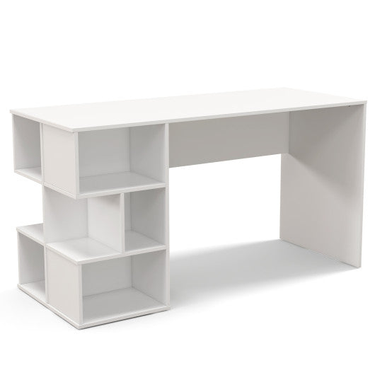 Modern Computer Desk with 3 Tier Storage Shelves for Home Office-White
