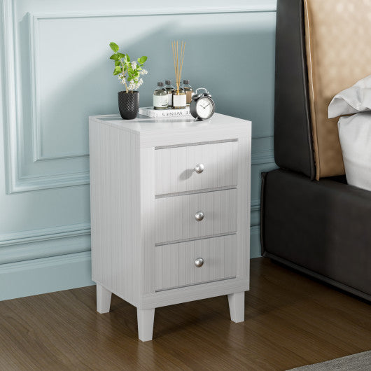 Modern Nightstand with 3 Drawers for Bedroom Living Room-White