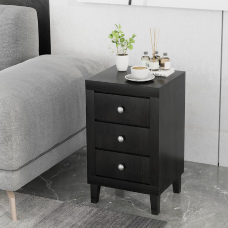 Modern Nightstand with 3 Drawers for Bedroom Living Room-Black