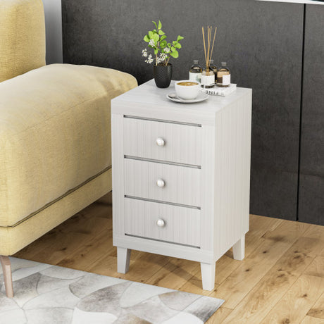 Modern Nightstand with 3 Drawers for Bedroom Living Room-White