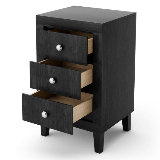 Modern Nightstand with 3 Drawers for Bedroom Living Room-Black