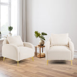 Modern Upholstered Accent Chair with Removable Pillow and Soft Padded Seat-White