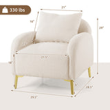 Modern Upholstered Accent Chair with Removable Pillow and Soft Padded Seat-White