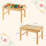 Kids Multi Activity Play Table Wooden Building Block Desk with Storage Paper Roll-Natural