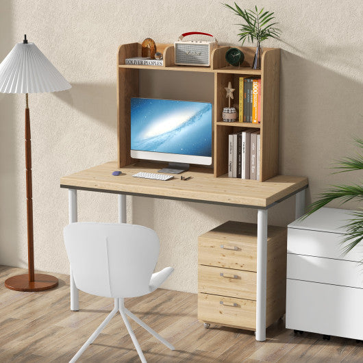 3-Tier Multipurpose Desk Bookshelf with 4 Shelves-Natural