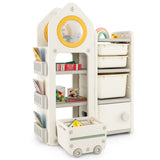 Multipurpose Toy Chest and Bookshelf with Mobile Trolley for Bedroom-Gray