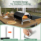 Outdoor Pizza Oven with Pizza Stone and Foldable Legs for Camping-Black