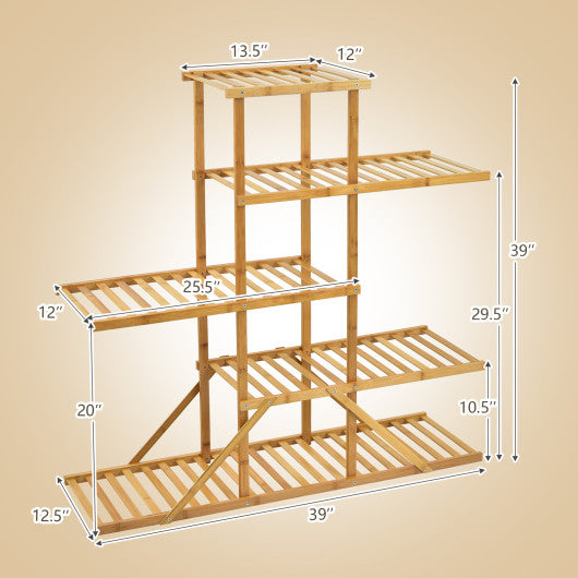 5-tier 10 Potted Bamboo Plant Stand-Natural