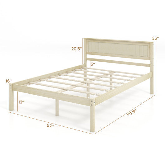 Twin/Full/Queen Size Wooden Bed Frame with Headboard and Slat Support-Full Size