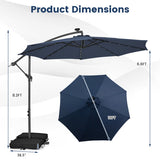 10 Feet Cantilever Umbrella with 32 LED Lights and Solar Panel Batteries-Navy
