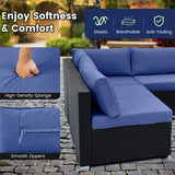 10 Piece Outdoor Wicker Conversation Set with Seat and Back Cushions-Navy