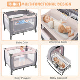 4-in-1 Convertible Portable Baby Playard Newborn Napper with Music and Toys-Gray