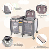 4-in-1 Convertible Portable Baby Playard Newborn Napper with Music and Toys-Gray
