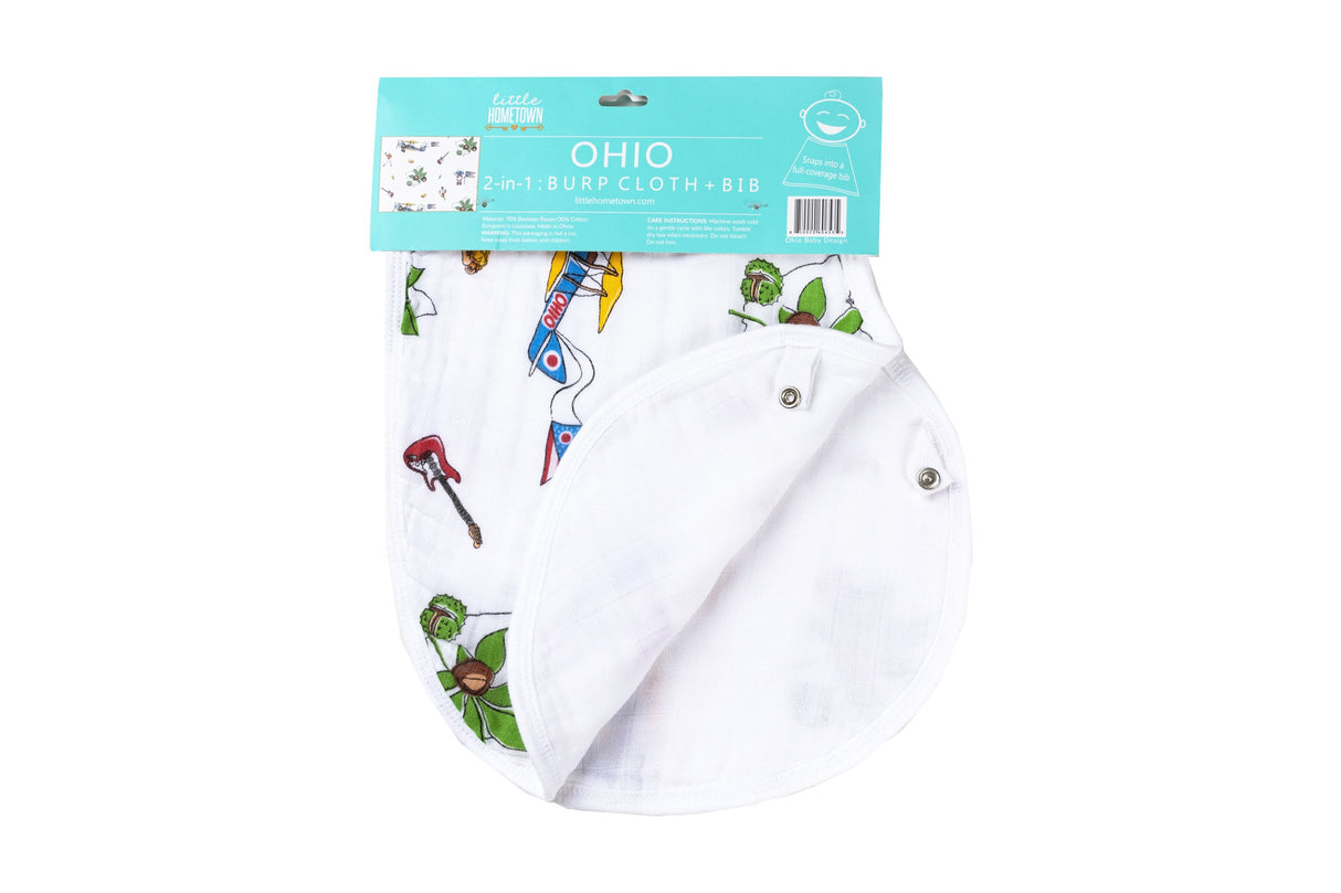 2-in-1 Burp Cloth and Bib:  Ohio Baby by Little Hometown - Aiden's Corner Baby & Toddler Clothes, Toys, Teethers, Feeding and Accesories
