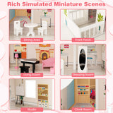 Semi-Opened DIY Dollhouse with Simulated Rooms and Furniture Set-White