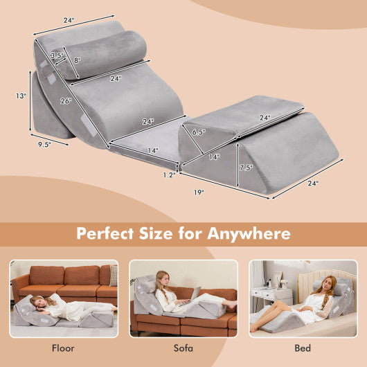 6 Pieces Orthopedic Bed Wedge Pillow Set for Back Neck Leg-Gray