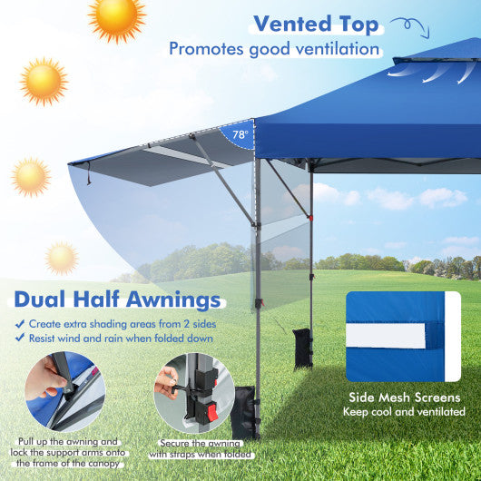 10 x 17.6 Feet Outdoor Instant Pop-up Canopy Tent with Dual Half Awnings-Blue