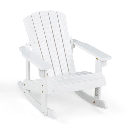 Outdoor Wooden Kid Adirondack Rocking Chair with Slatted Seat-White