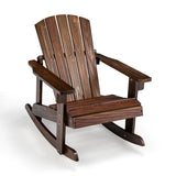 Outdoor Wooden Kid Adirondack Rocking Chair with Slatted Seat-Coffee