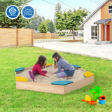 Outdoor Solid Wood Sandbox with 6 Built-in Fan-shaped Seats