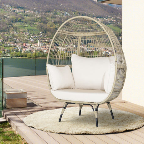 Oversized Patio Rattan Egg Lounge Chair with 4 Cushions-Light Brown