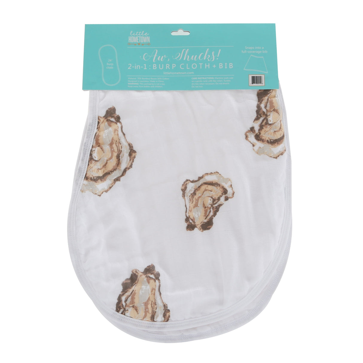 2-in-1 Burp Cloth and Bib: Aw Shucks! Oyster by Little Hometown - Aiden's Corner Baby & Toddler Clothes, Toys, Teethers, Feeding and Accesories