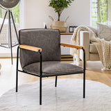 PU Leather Accent Chair with Rubber Wood Armrests-Gray