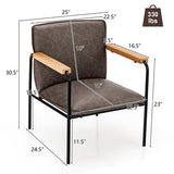 PU Leather Accent Chair with Rubber Wood Armrests-Gray