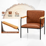 PU Leather Accent Chair with Rubber Wood Armrests-Brown