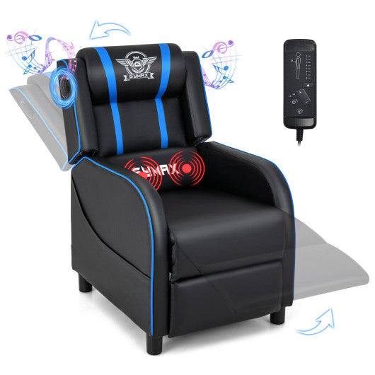 PU Leather Massage Gaming Recliner Chair with Side Pockets-Blue