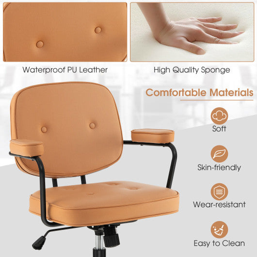PU Leather Office Chair with Rocking Backrest and Ergonomic Armrest-Orange