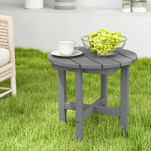 18 Inch Adirondack Round Side Table with Cross Base and Slatted Surface-Gray
